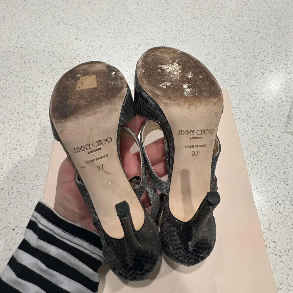 Jimmy Choo Women's Virtue Shimmer Snake Print Heels Size 37 - Picture 8 of 8